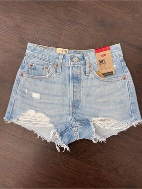 Levi's Light Blue Distressed High-Rise 501 Jean Shorts